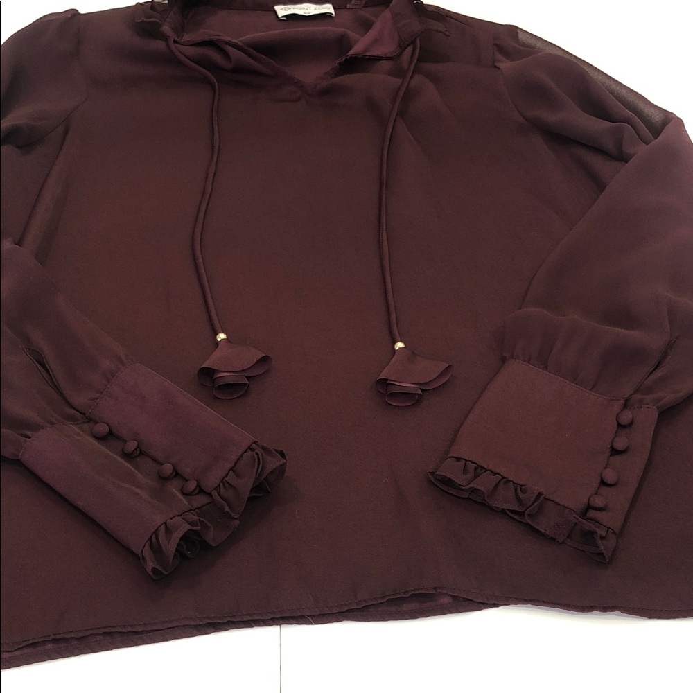 Point Zero Ruffle-Neck Long Sleeve Blouse – Women’s Medium – Rich Burgundy - Picture 11 of 13